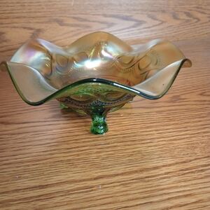 Artisan Green and Gold Glass Centerpiece